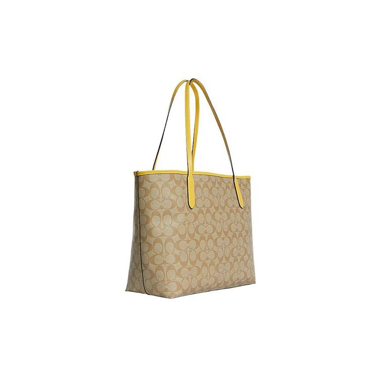 New COACH City Artificial Leather Tote Bag, Shopping Bag, Handbag, Shoulder Bag Women's Khaki C8605-IMTVE