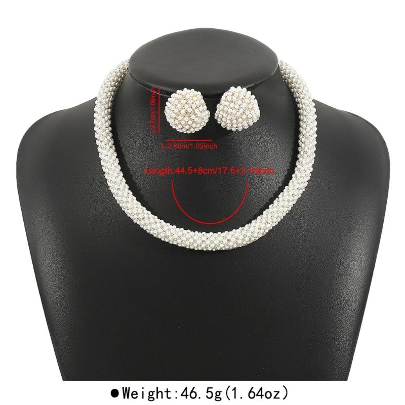 Rhinestones And Pearls Jewelry Set Versatile For Weddings Event Lightweight Design Celebration Necklace Ear Studs