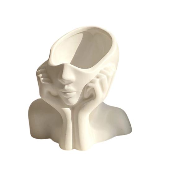 Pen Holder, Abstract Thinker Sculpture Desk Organizer, 3D Printed Holding Face Figurine Flower Vase for Makeup Brushes