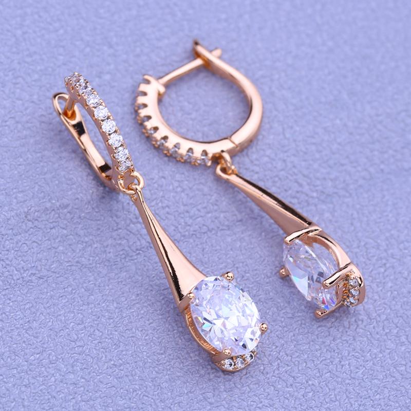 MINTHA Clip Earrings Trendy Rose Gold Color Wedding Daily Fashion Jewelry Cubic Zirconia Geometry Drop Earrings For Women Bridal Geometry Earrings