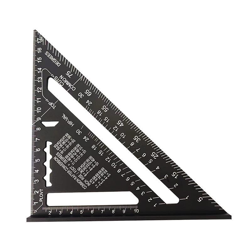 7/12" Aluminum Triangle Ruler: Woodworking, Imperial/Metric, Black Oxide, 90°/45° Right Angles.