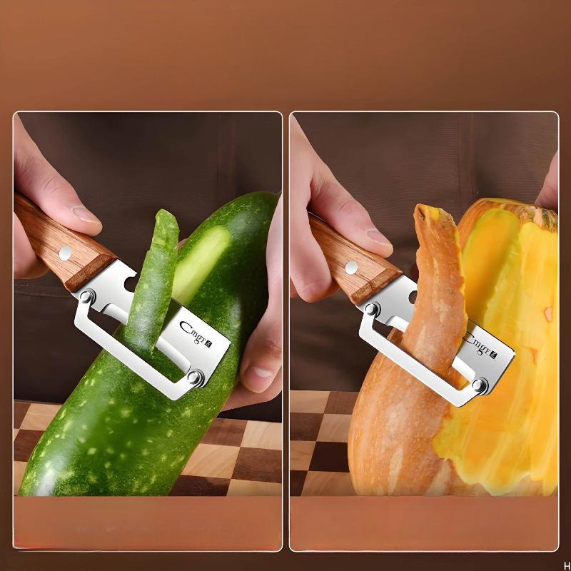 Multifunctional Stainless Steel Peeler And Julienne Cutter For Vegetables Fruits Ginger Scallion Slicer Kitchen Gadget With Solid Wood Handle