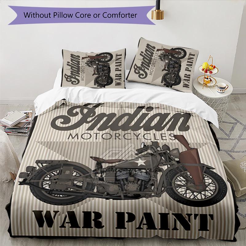 Indian Motorcycle 3pcs Bedding Set Duvet Cover Closure Includes 1 Duvet Cover & 2 Pillowcases for All Seasons Bedroom Home Dorm Decor