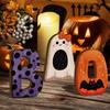 Halloween Wooden Letter Sign Set - 3 Pumpkin Decorations for Mantel Tabletop Shelf Party