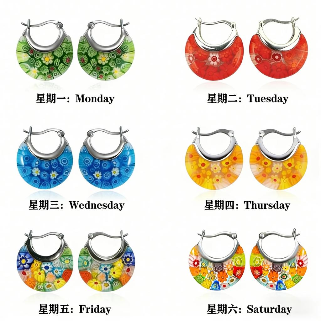 New Murano Basket Glass Hoop Earrings Daisy Stainless Steel Women Birthday Personalized Gift Fashion Jewelry Vibrant Colors
