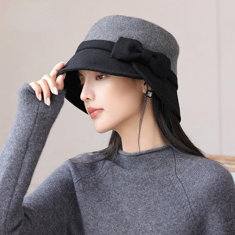 2022 herbst und Winter Mutter Kopfbedeckung Hohe Qualität Wolle Flache Top Frau Eimer Hut Dame Mode Filz Fedora Hüte