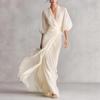 European & American Socialite Deep V-neck Puff Sleeve Cinched Waist Long Dress for Autumn Banquets