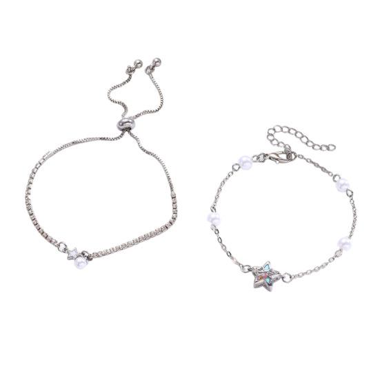 

Earrings Necklace Star Shape Ear Studs with Imitation Pearl Detail Adjustable Chain Bracelet Dating Gatherings Jewelry Gift B серебряный