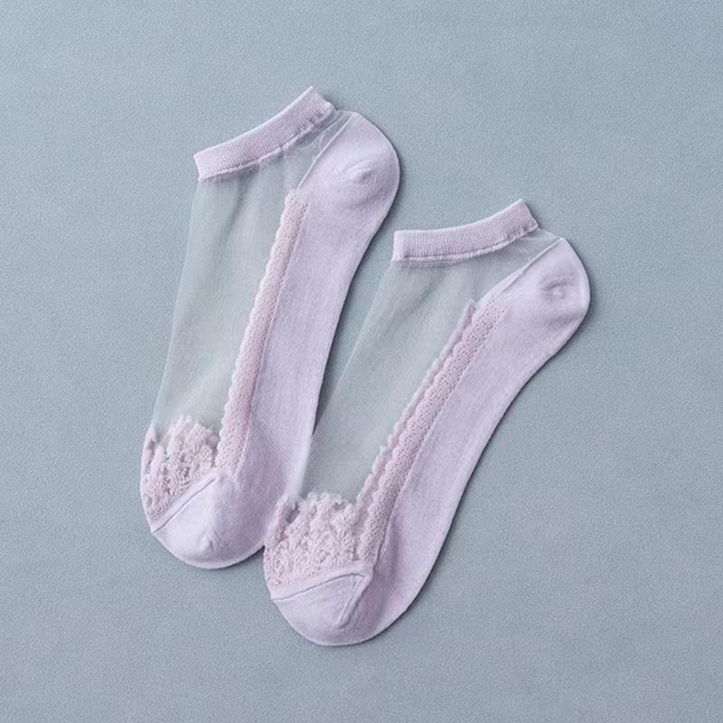

Женские носки, летние, новые, цветочные, кружевные, носки до щиколотки, мягкие, шелковые, тонкие, прозрачные, однотонные, милые, носки в стиле Лолиты one size фиолетовый