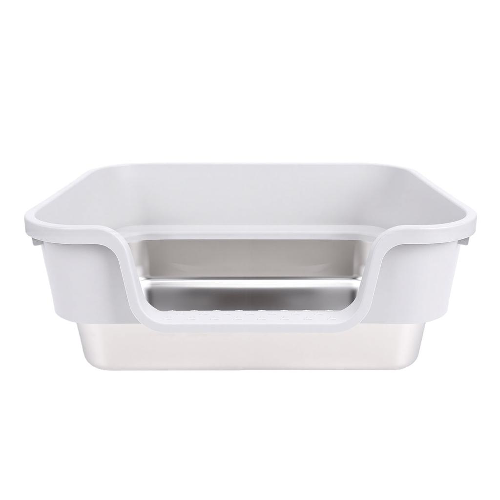 Stainless Steel Cat Litter Box Low Side Entry Litter Box High Side Spill Proof Cat Litter Box for Home Light Grey