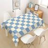 A Stylish Blue And White Checkered Rectangular Tablecloth Made of Durable Polyester, Perfect for Parties, Picnics, And Dinners, Ideal for Spring And S