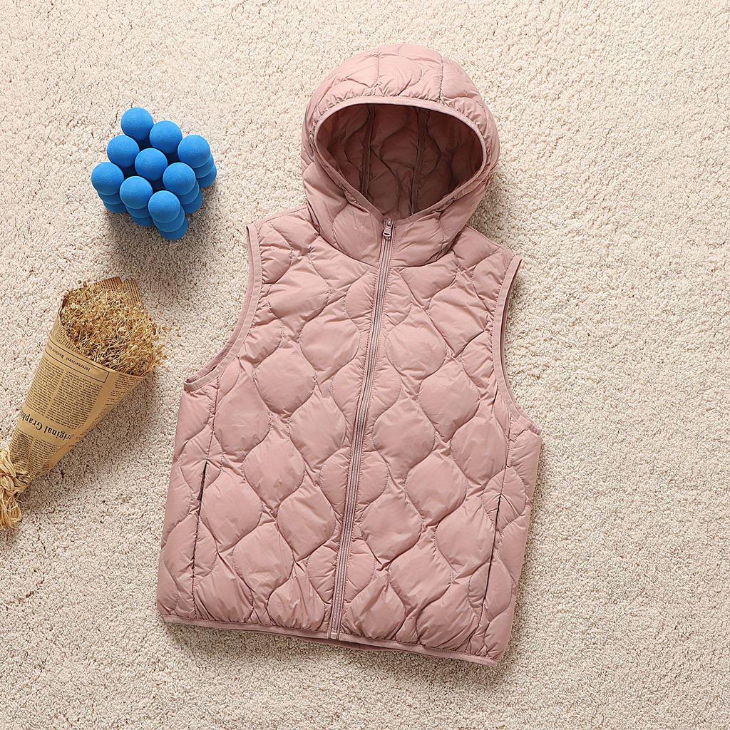 Women's Petite Hooded Lightweight Down Jacket, Autumn/Winter, Diamond Pattern, White Duck Down, Short Style.