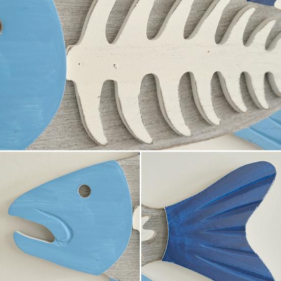 Holzfischgräten Wanddeko Strandholz Fisch Wandskulptur Vintage Mediterraner Stil Fisch Hängende Wandkunst für Zuhause Seehaus Schlafzimmer Dekor