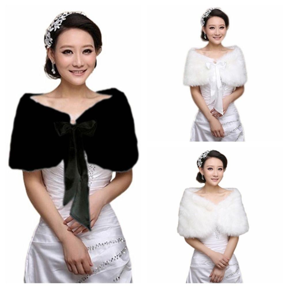 Soft Cloak Rabbit Fur Bow Scarves Faux Fur Bride Shoulder Fake Collar Plush Bowknot Shawl  Daily