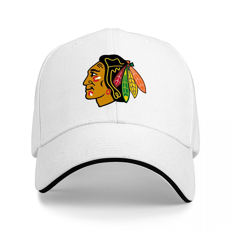 Cappellino da Baseball Chicago Blackhawks Nero Regolabile con Emblema della Squadra per Tifosi e Appassionati di Sport