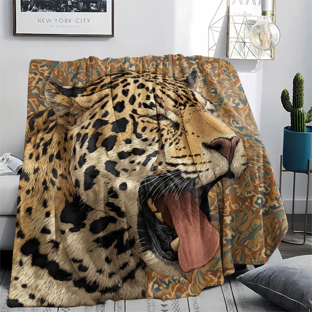 Cute Jaguar Print Flannel Blanket, High quality Comfortable for All Seasons, Home Decor, Warmth and Comfort, Perfect for Christmas Gifts