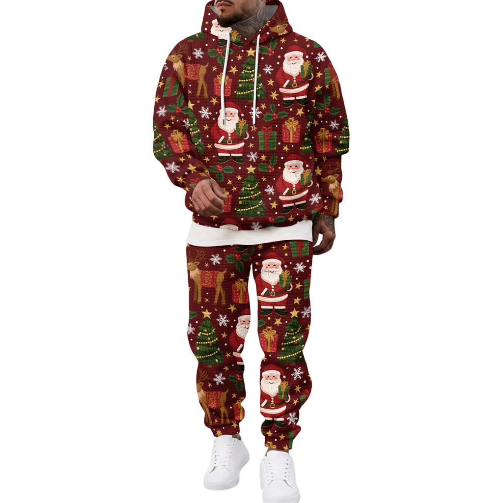 Men's Casual Sweatshirt Set for Fall Winter with Patterned Design, Comfortable Everyday Wear