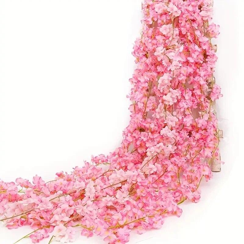 1pc Artificial Sakura Wall Hanging Vine, DIY Wreath Accessories, Wedding Home Office Arch Arrangement Decoration, Spring SummerR
