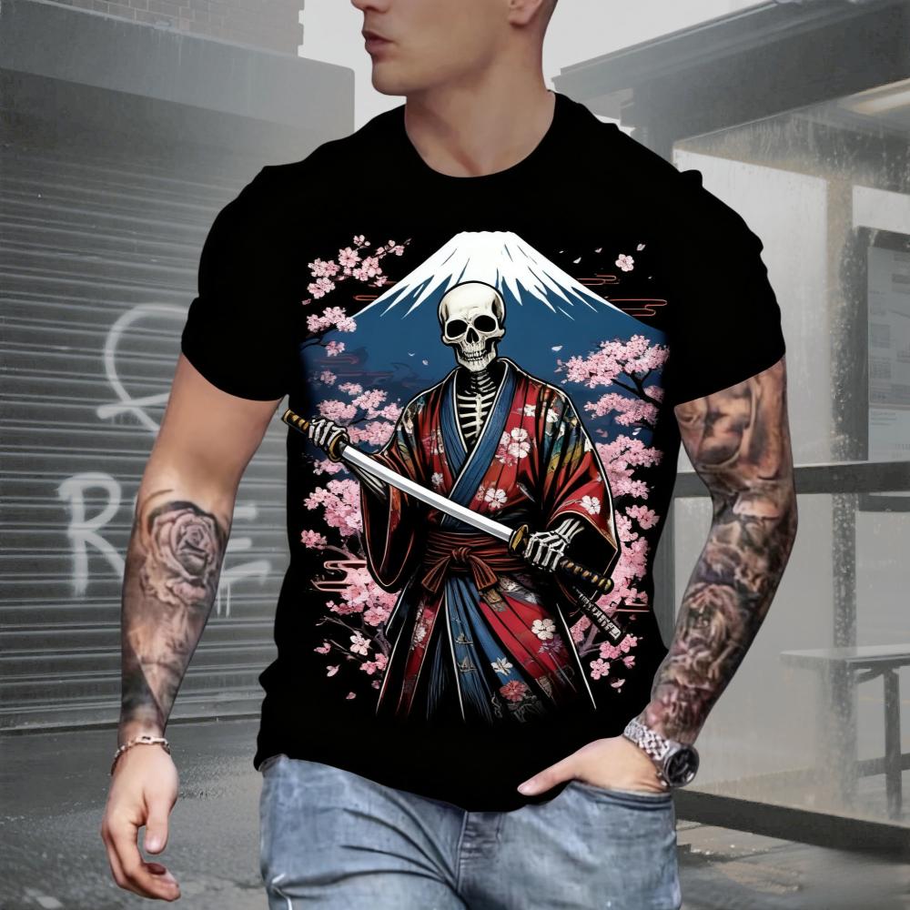 Summer AI Fashion Men's Skull Printed T-Shirts Breathable Short Sleeve Tee O-Neck Men's Clothing Vintage Comfort Y2k Women's Clothes
