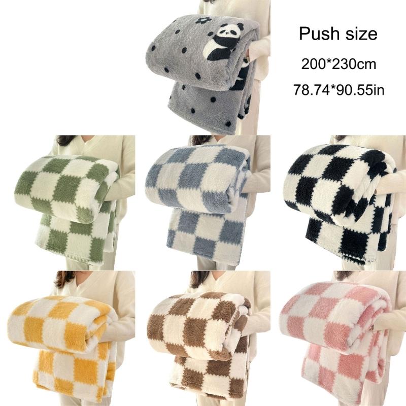 Thick Corals Fleece Grid Blanket Warm Throw for Home Travel Sturdy Machine Washable Polyester