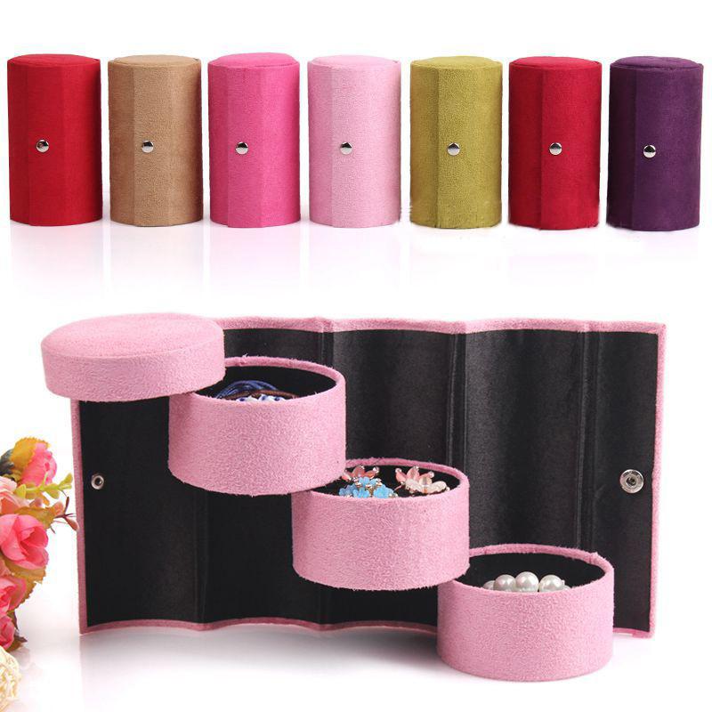 Box Display Jewelry Organizer Flannel Round Portable Travel Storage Case Gift