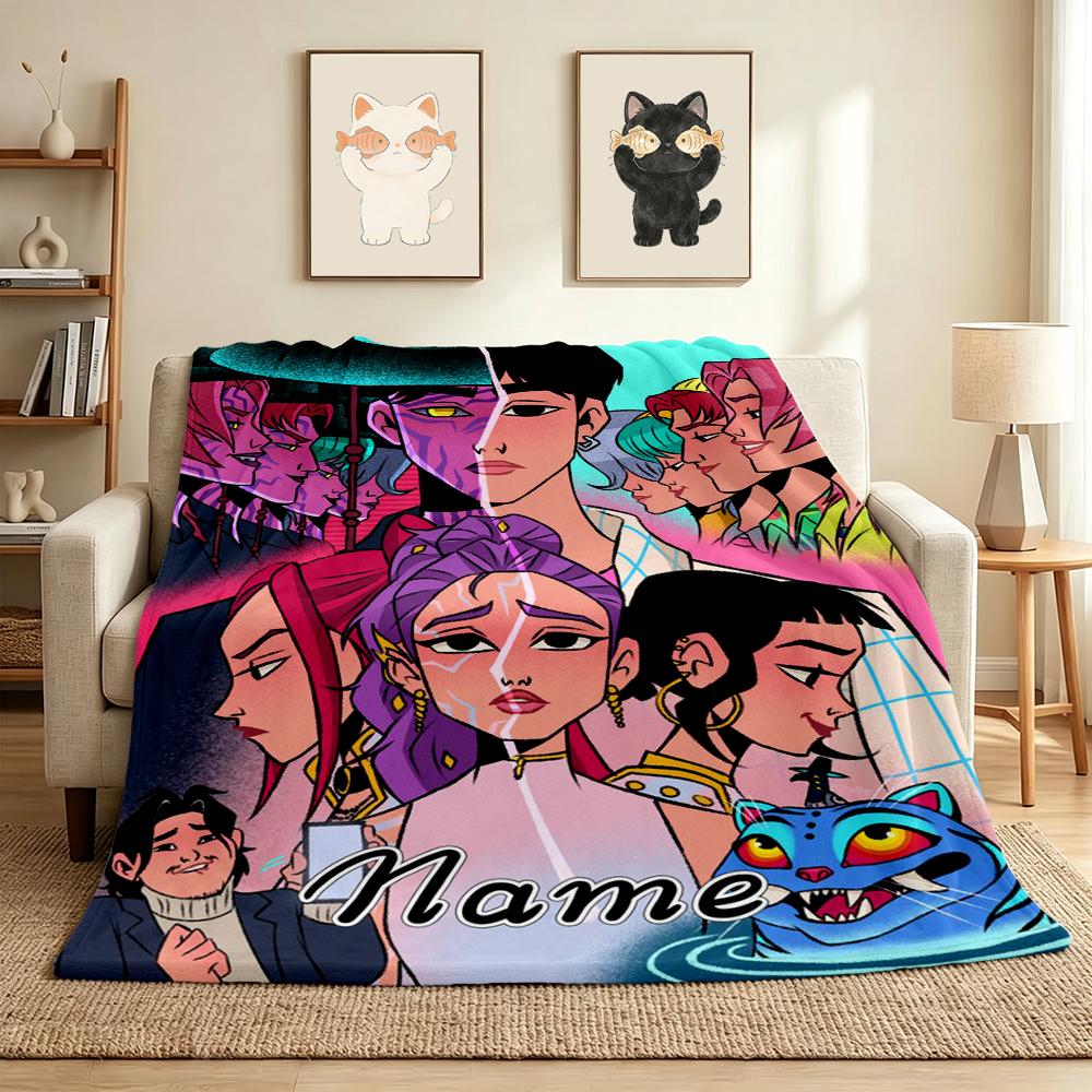 Custom Name Huntrix Squad Flannel Blanket Throw Blanket Soft Warm Sofa Bed home Decor Unique Gift