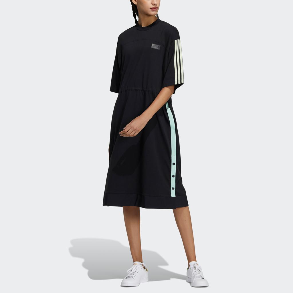 Adidas Originals Ryv Dress Casual Breathable A-Line Round Neck Short Sleeve Dress Women dresses Black H39023