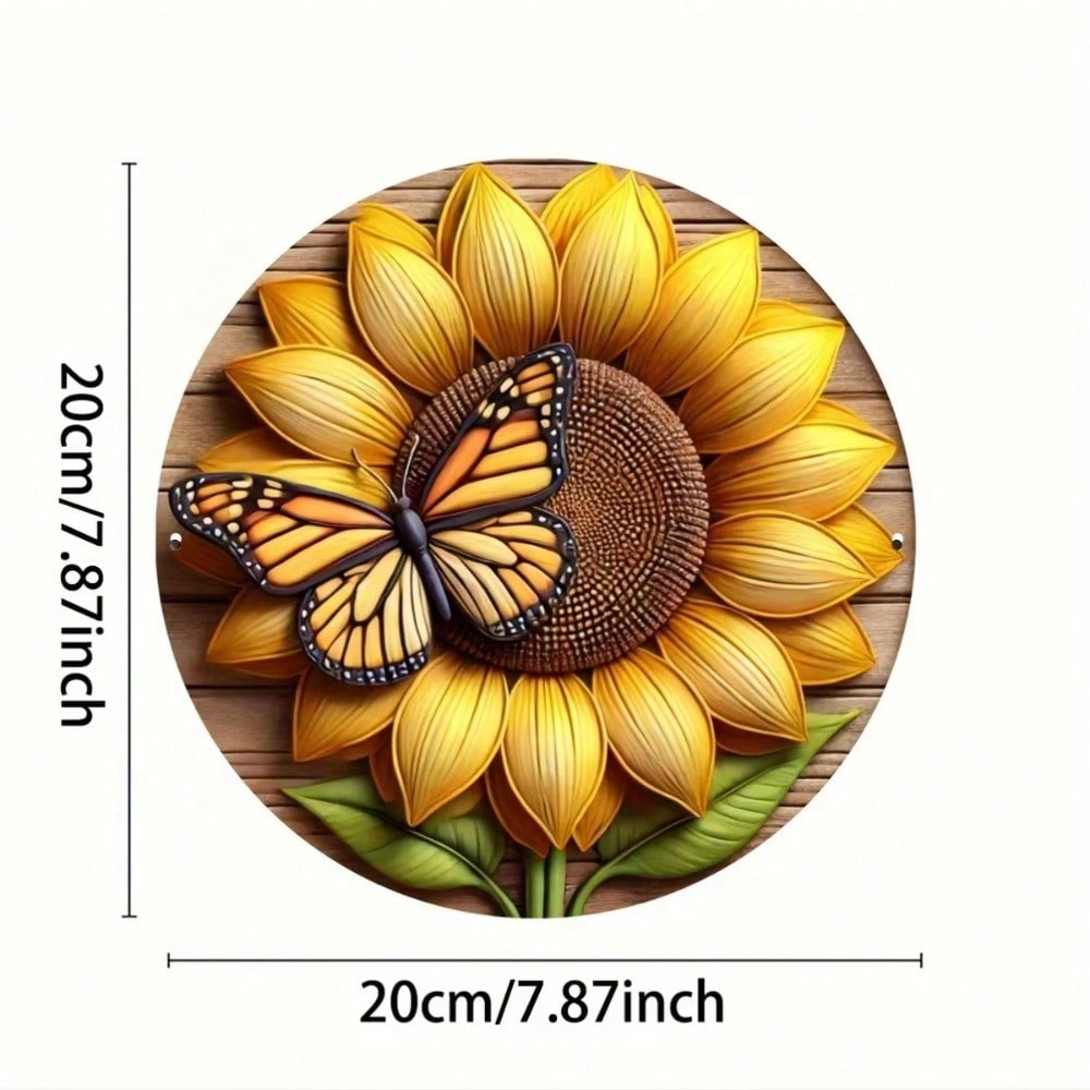 Creative Sunflower Metal Wall Art with Butterfly Iron Painting Waterproof Sign