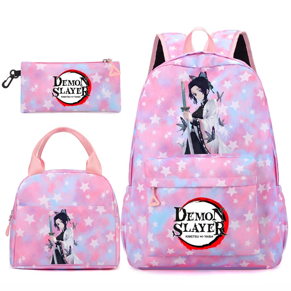 3 st/set Tecknad Demon Slayer Tryckt Ryggsäck Handväska Pennskrin för Tonåring Student Flicka Pojke Skolväska Stor Kapacitet Vattentät Resväska Gåva