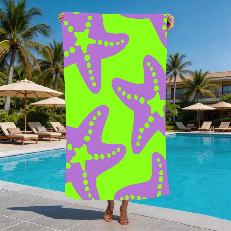 Fluorescent green purple starfish beach towel summer pool beach personalized quick drying towel