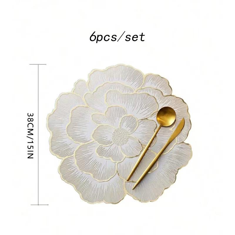 1pcs/6pcs PVC Flower Placemat Dining Decorative Heat Resistant Table Pad Coasters Home Party Wedding Christmas