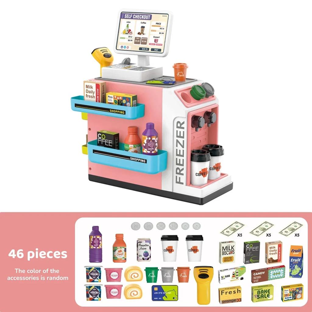 Non-Toxic Cash Register Toy Simulation Electric Coffee Machine Role Pretend Play Set Kids Calculator Miniature Food Toys For Children Gifts