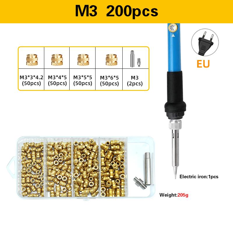 M2 M2.5 M3 M4 M5 M6 Brass Heat Set Threaded Insert with Soldering Iron Tips Tools Knurled Copper Nut Kit for Plastic 3D Printing