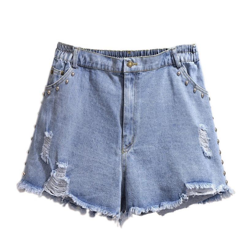 Plus-size Women's Ripped Denim Shorts Summer New High-waisted Hot Pants