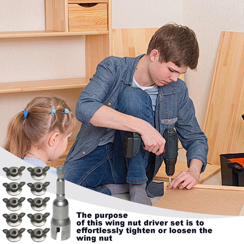 Wing Nut Kit 1/4-Inch Steel Ergonomic Hardware Bolts Driver Hardware Nuts For Home Automotive Furniture Adults Mens Dads Repair