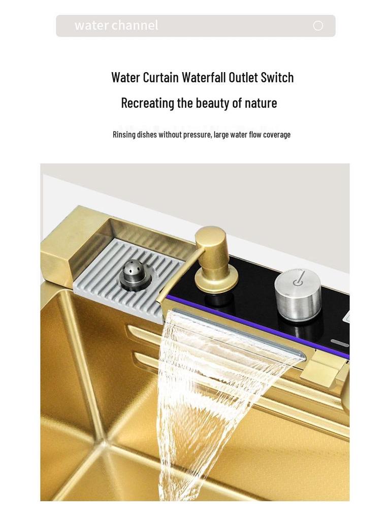 Golden Whale 304 Stainless Steel Digital Display Kitchen Sink - Large Single Bowl for Dishwashing and Vegetable Washing