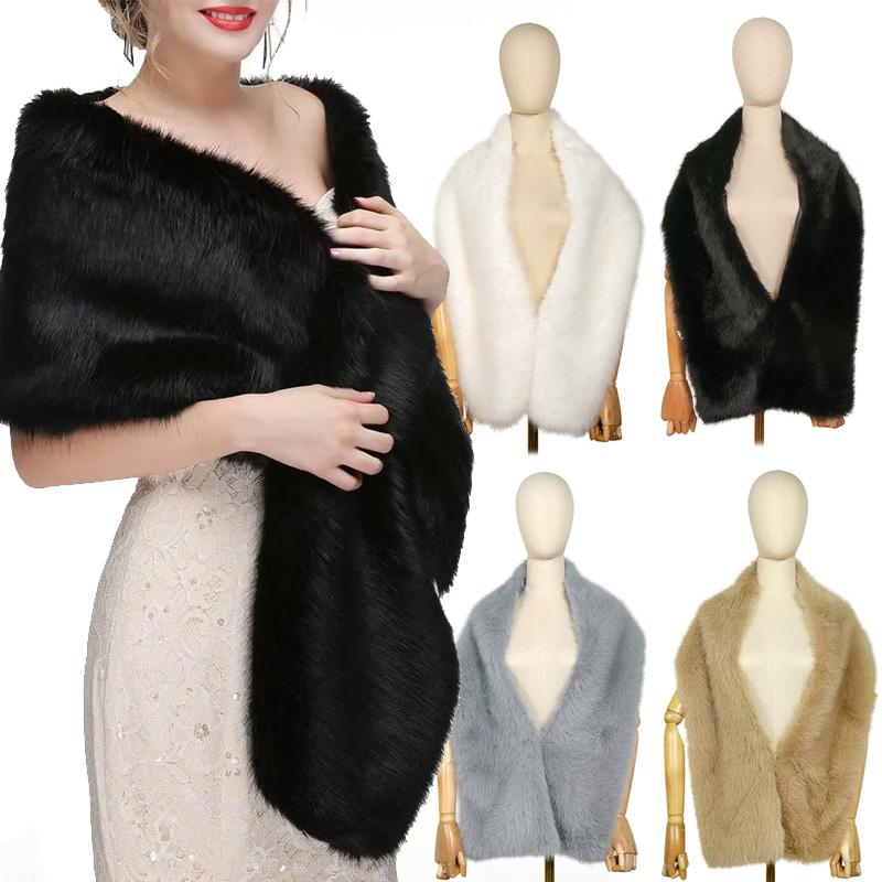 1Pc Acrylic Wedding Dress Wedding Shawl Winter Long Hair Warm Scarf Dress Accessories Cheongsam Fur Shawl