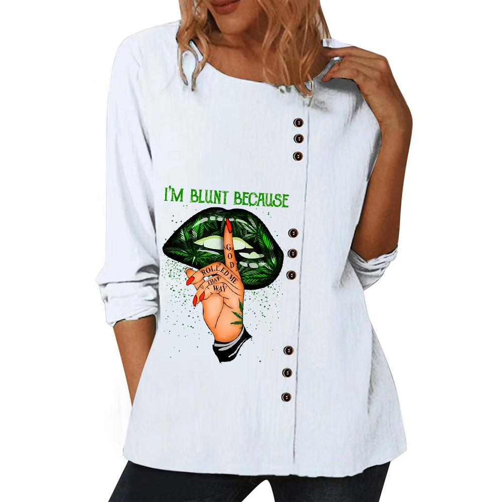 Stylish White Cotton Top with Various Printed Designs for Women, Round Neck, and Long Sleeves