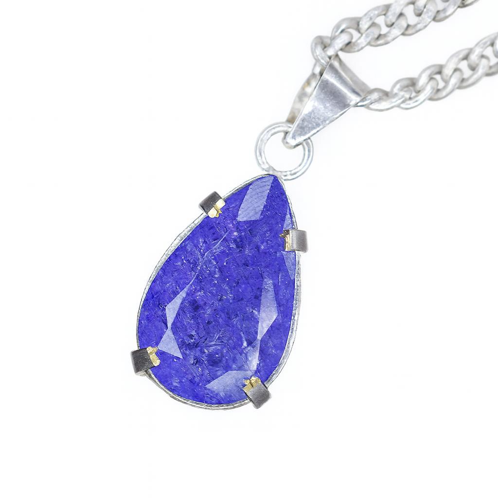 32 Ct Natural Purple Sapphire Pear Pendant CERTIFIED 925 Sterling Silver AI-118-NS