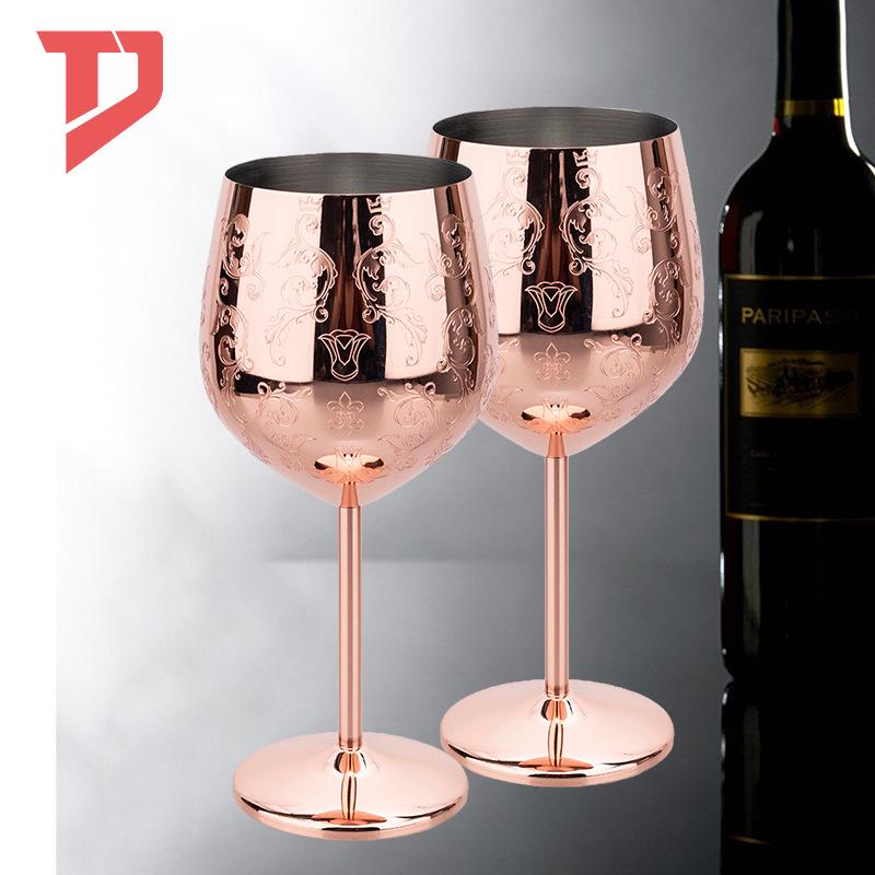 Elegant European Stainless Steel Etched Wine and Champagne Glasses