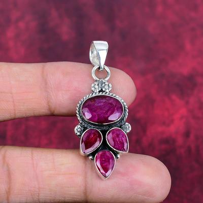 Ciondolo Rubino Gioielli con Pietre Preziose, Argento Sterling Massiccio 925 Ciondolo Fatto a Mano, Gioielli di Design Ultimo