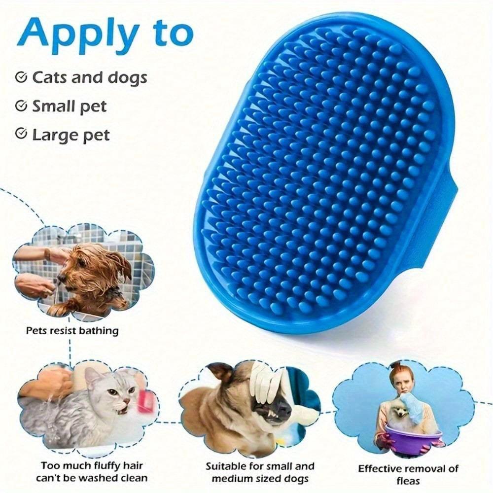 2PCS/1pc Pet Bathing Brush, Cat Massage Brush, Dog Bathing Gloves, Silicone Cleaning Rubber Bathing Comb With Adjustable For Long&Short Haired