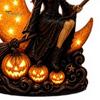 Handcrafted Resin Ornament Halloween Witch Lamp, Gothic Crescent Moon LED Night Light, Tabletop Statue Spooky Decorative Table Lamp for Bedroom