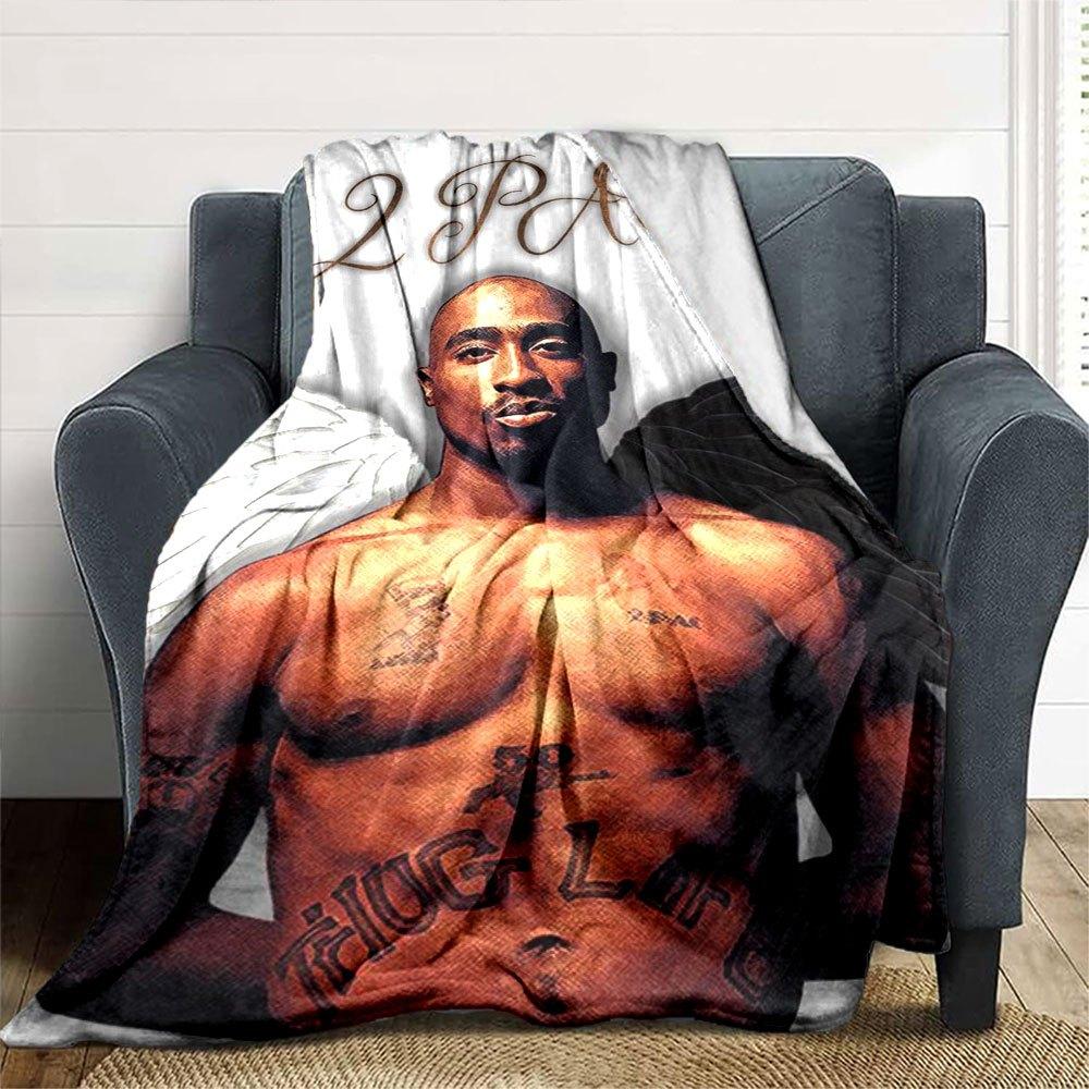 1pc 2Pac Hip Hop Blanket Soft Lightweight All Season Multi Purpose Throw for Sofa, Bed, Office & Picnics, French Style with Iconic Album Art & Quotes