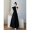 French Hepburn Style Black Slim Waist Long Summer Dress for Women