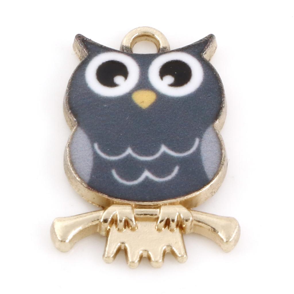 10PCs Owl Animal Charms Vintage Halloween Multicolor Enamel Gold Color Metal Pendants DIY Necklace Earrings Jewelry 21.5mmx15mm