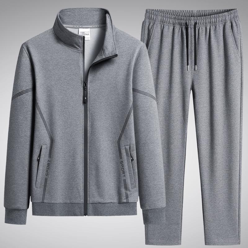 Men's 2024 Autumn Casual Dadwear: Plus Size Loose Cardigan Sweatshirt & Long Pants Two-Piece Sports Set