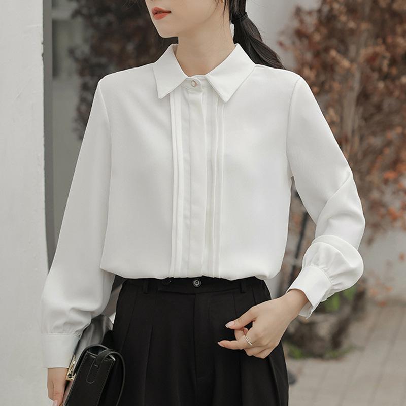 2025 Spring Women's Formal White Chiffon Long-Sleeve Shirt - Versatile and Professional Design
