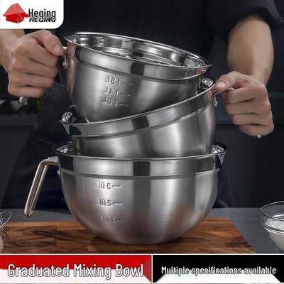 304 Stainless Steel Mixing Bowl with Handle and Scale for Kneading, Baking, and Salad Prep
