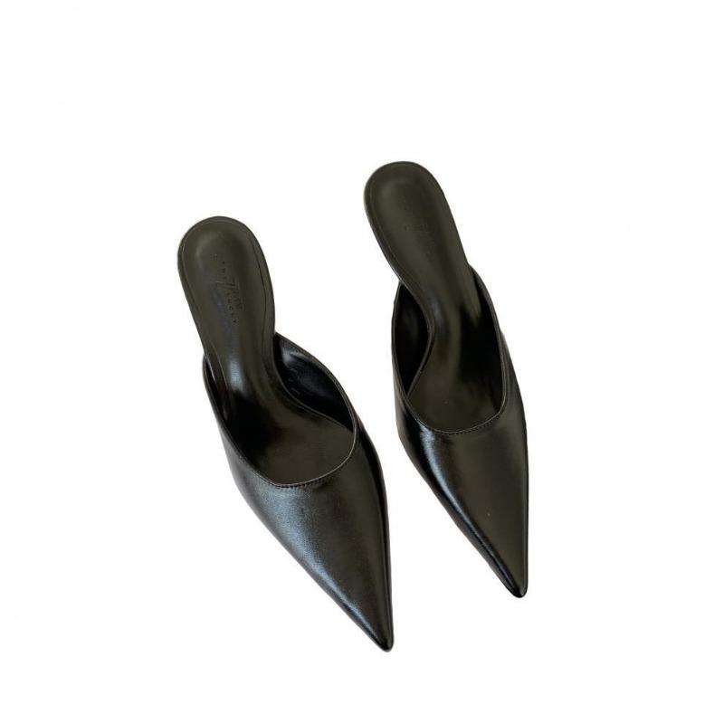 Baotou half slippers women's new pointed temperament silver gold black high-heeled cool slippers
